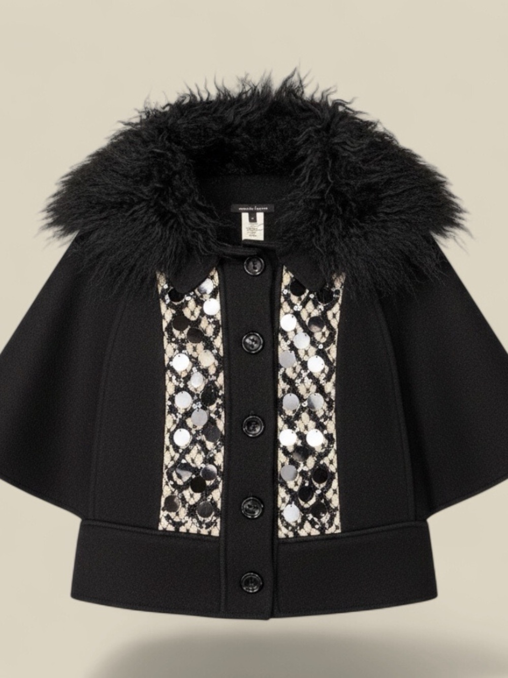Nanette Lepore Black Wool Coat with Fur Collar